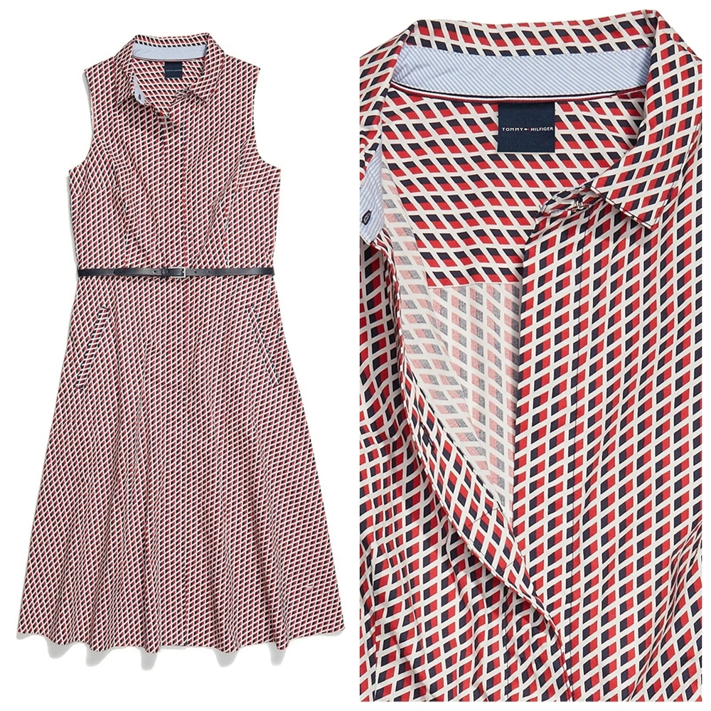 Tommy Hilfiger Geometric Sleeveless Shirt Dress Midi